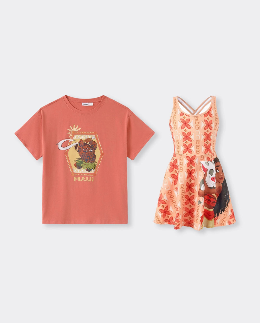 Disney Princess Daddy & Daughter Moana Sporty Dress with Built-in Shorts & Pockets/ Cotton Top Orange