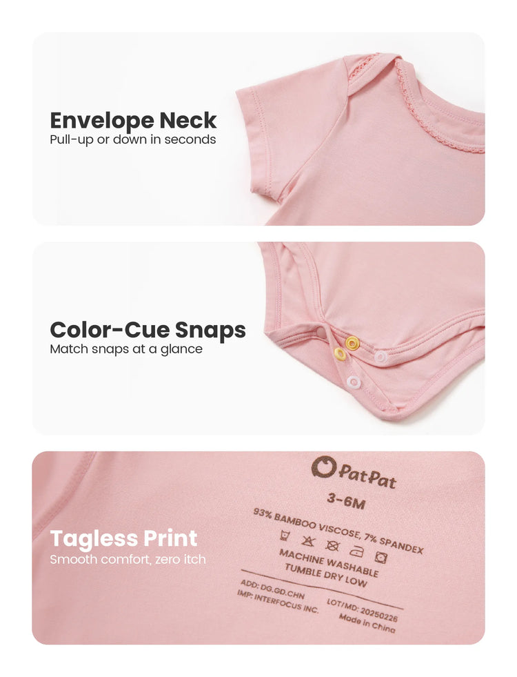 Ensemble de 2 barboteuses unies et imprimées en bambou pour bébé garçon/fille, rose