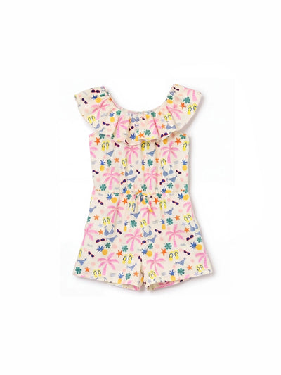 Ocean Vibes Toddler Girl Tropical island Romper Apricot