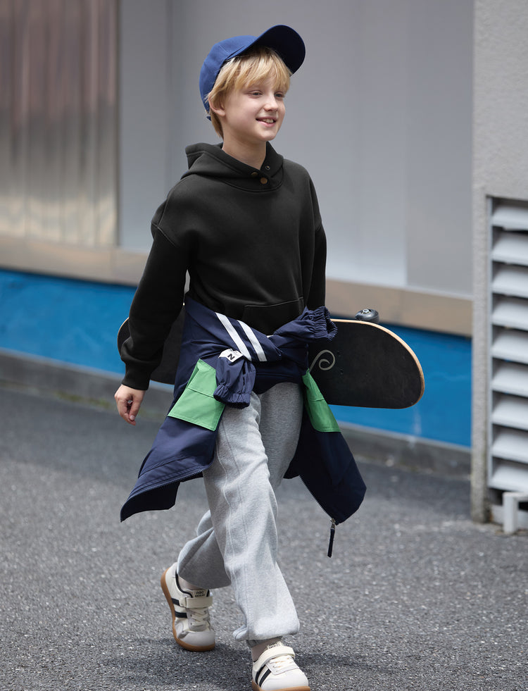 Boys and Girl Solid Color Thermal Hoodie with Far Infrared Heat-Retaining Fabric Black