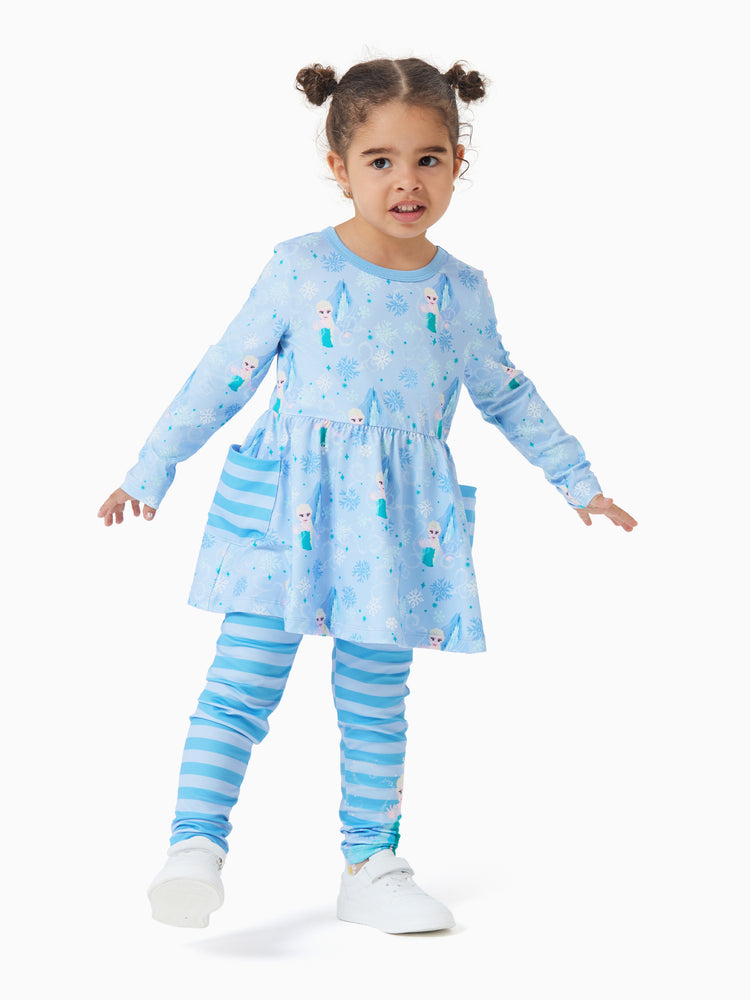 Ensemble 2 pièces haut à volants et leggings à rayures Elsa pour petite fille Disney La Reine des Neiges, bleu
