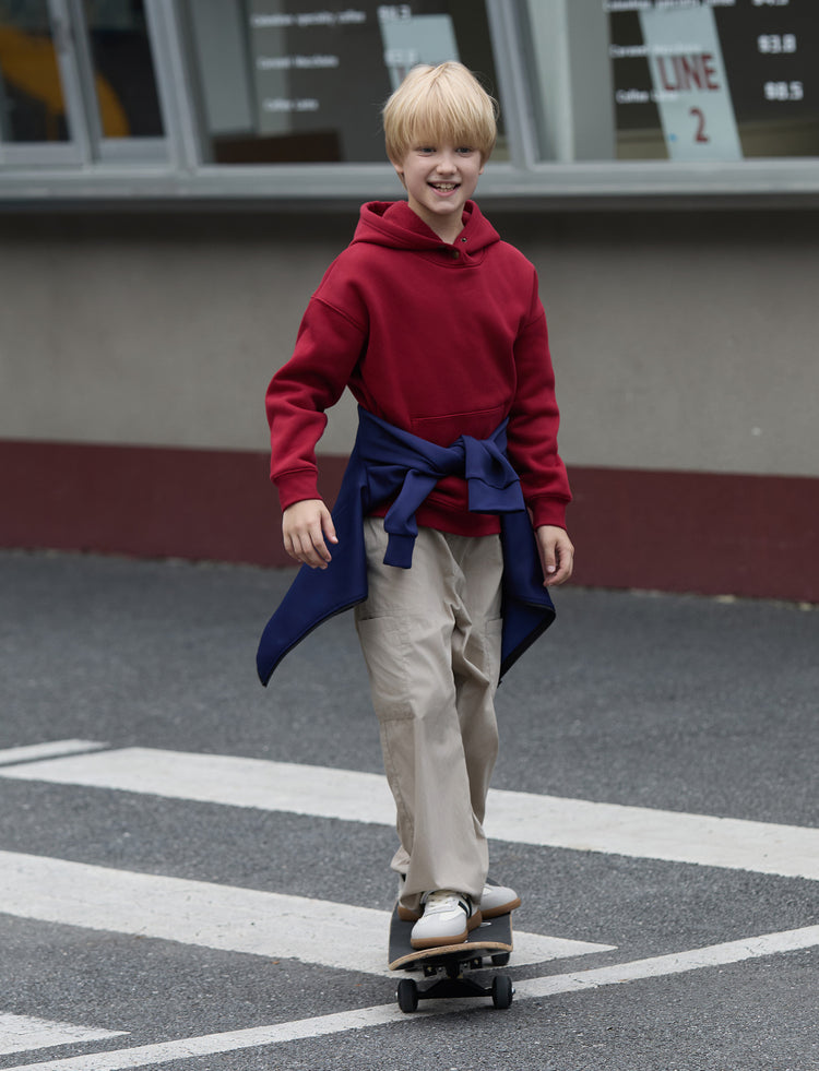 Boys and Girl Solid Color Thermal Hoodie with Far Infrared Heat-Retaining Fabric Red