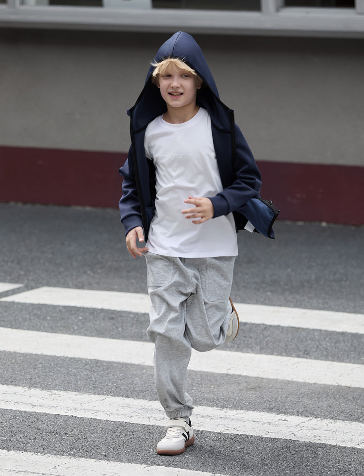 boys zip up black hoodie lightweight jacket stretchy air layer sweatshirt with full zipper dark blue