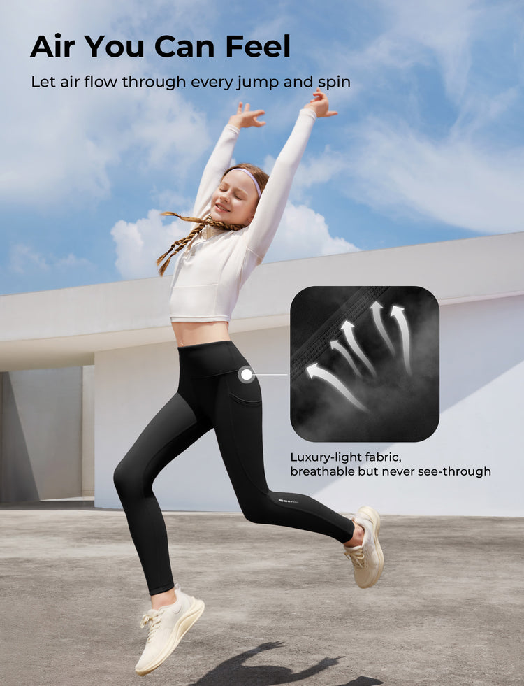 Leggings de yoga taille haute pour fille, couleur unie, avec chouchou assorti offert, noir