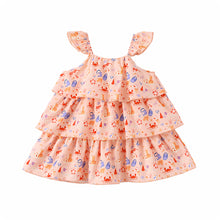 Ocean Vibes Baby Girl Beach Print Tiered Dress Light Pink