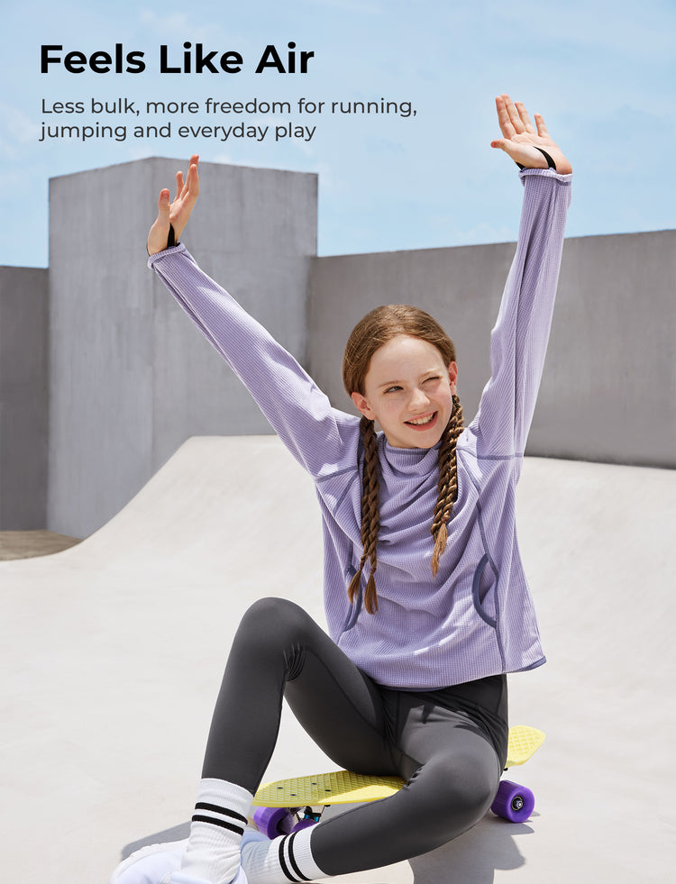 Haut de sport à capuche et manches longues pour enfant avec poches avant – Léger, respirant et à séchage rapide, violet clair