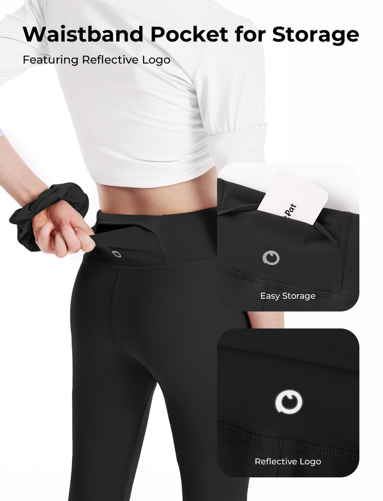 Leggings de yoga évasés taille haute pour fille avec chouchou assorti offert, noir