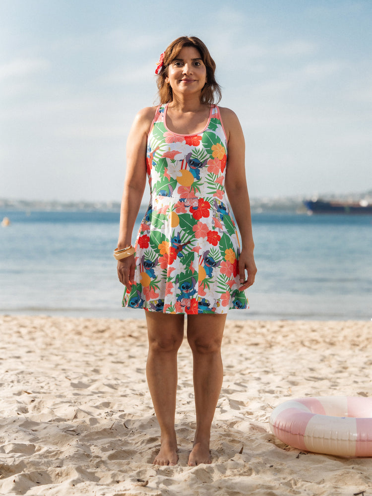 Disney Stitch Matching Family Tropical Floral Sporty Dress with Built- - PatPat Disney Stitch Matching Family Tropical Floral Sporty Dress with Built- - PatPat