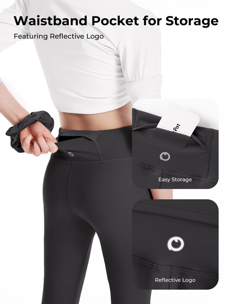 Girl's Leggings High-Waist Flared Yoga Pants with Complimentary Matching Scrunchie Dark Grey