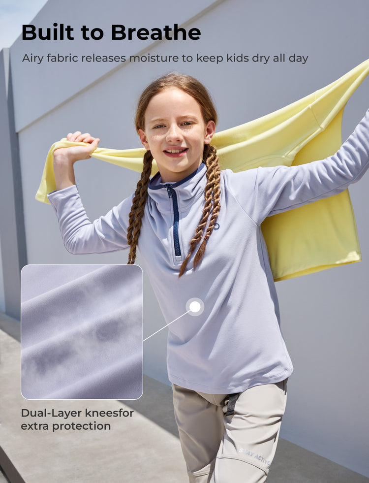 Kids Unisex Stand Collar Solid Color Sweatwear & Half-Zip Styles Light Purple