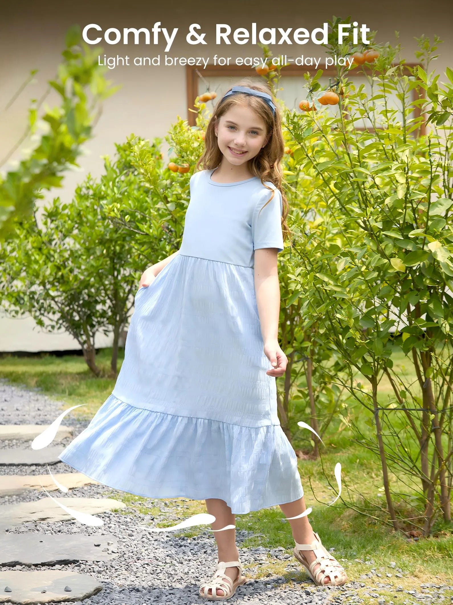 Kid Girl Ruffled Boho Casual Maxi Dress with Pockets Blue, Blue / 6-7 Years Kid Girl Ruffled Boho Casual Maxi Dress with Pockets Blue, Blue / 6-7 Years