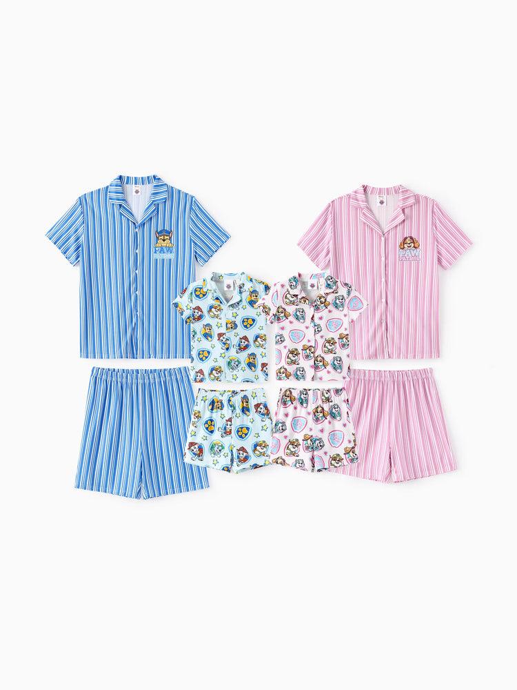 PAW Patrol Mommy & me Casual Stripe Lapel Pajamas Sets with Flame Resistant Color block