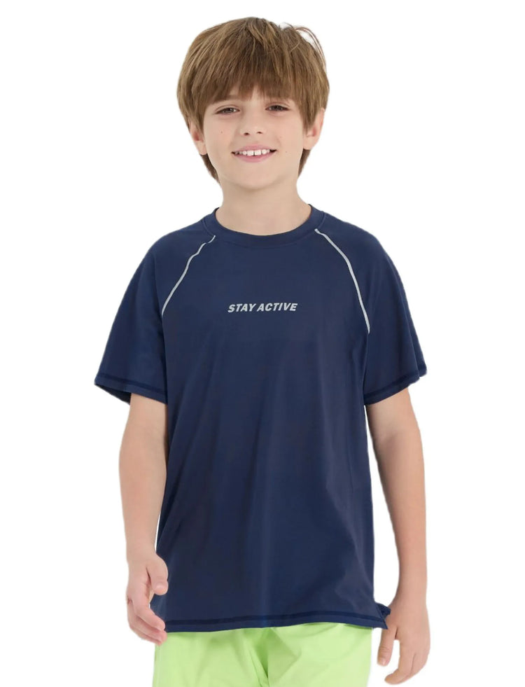 T-shirt de sport à manches courtes PatPat Lightflow Activewear pour garçon, ultra léger et à séchage rapide, bleu foncé