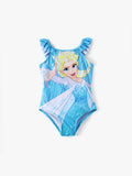 Disney Frozen Toddler/Kid Girl Elsa Ruffled Straps Swimsuit Blue
