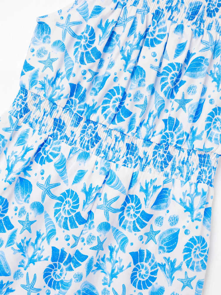 Ocean Vibes Toddler Girl Tropical island Romper Blue