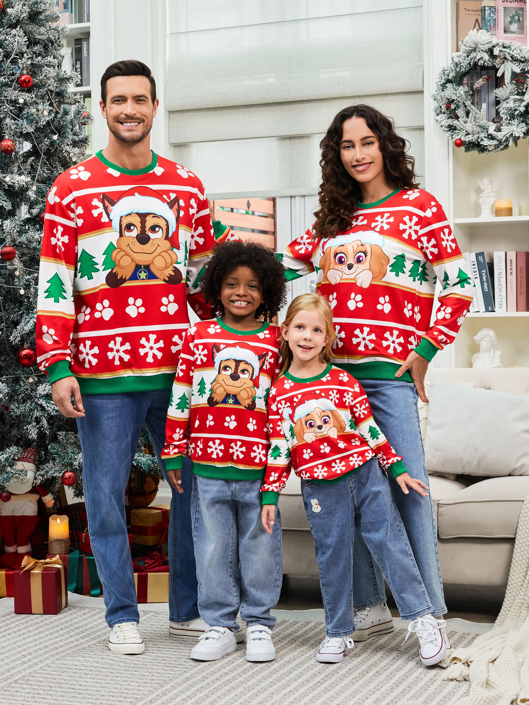 PAW Patrol Family passende Weihnachtsjagd und Skye mit Weihnachtsmannmütze Schneeflockenmuster Sweatshirt  rot
