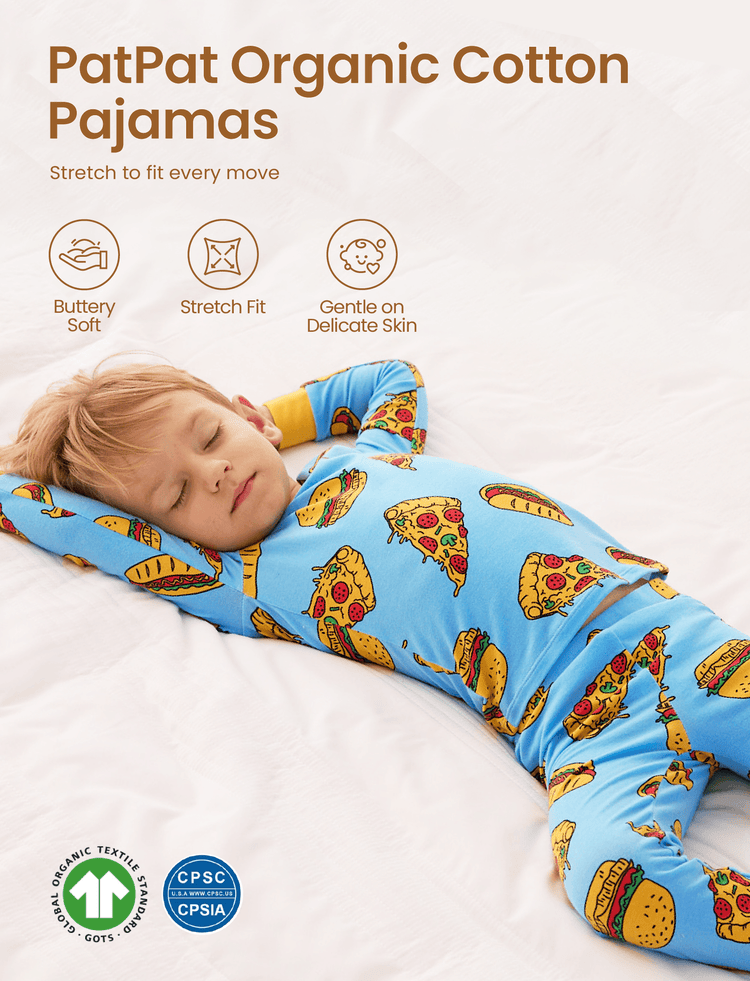 Halloween Pajamas Set with Childlike Print 2-piece Snug fit Organic Cotton Pajamas for Toddler / Kids Girls / Boys Light Blue