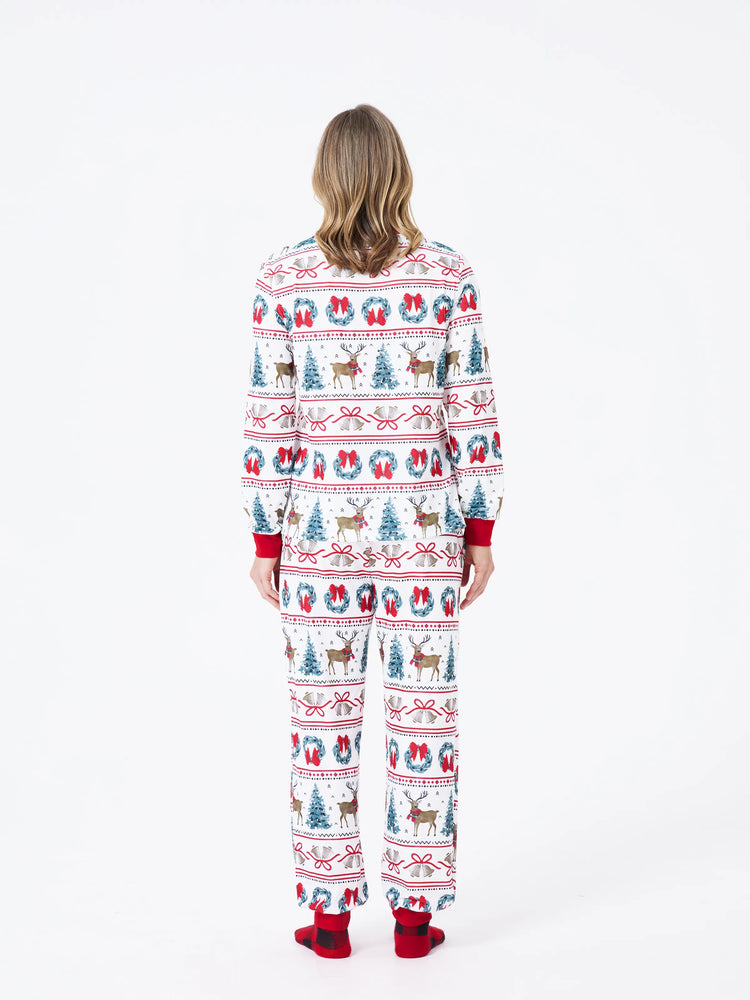 Ensemble pyjama de Noël assorti pour toute la famille, imprimé élan et clochette, rayé, avec chaussettes de Noël blanches