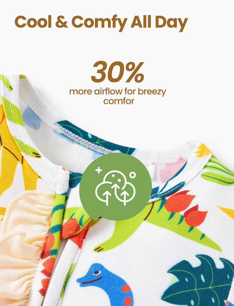 Bamboo Baby Boy/Girl Animal Printed 2-Way Zipper Anti Slip Long-sleeve Footie with Hairband Apricot Yellow