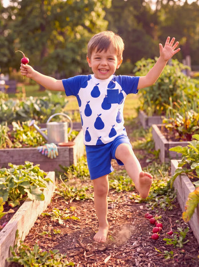 Fresh Market Toddler Boy Vegetable Top & Shorts Set Dark Blue+white