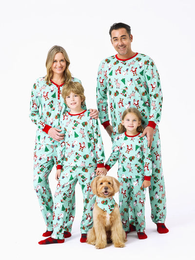Ensemble pyjama de Noël assorti pour toute la famille, imprimé renne, avec chaussettes de Noël, vert pâle