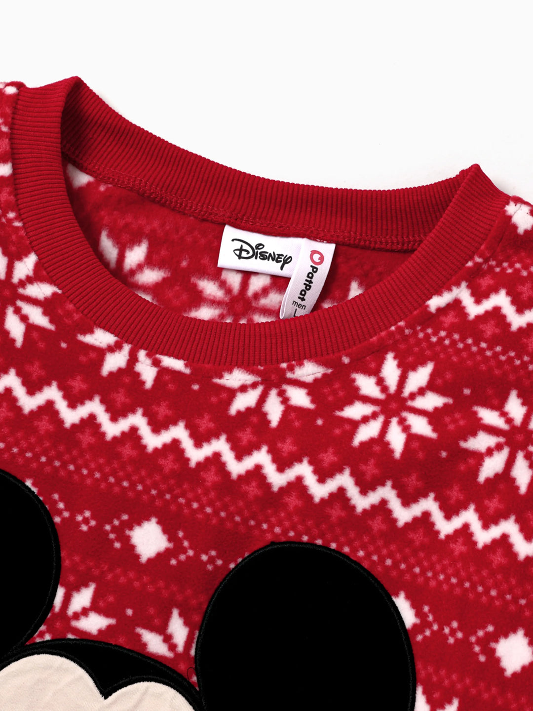 Sudadera de cuello redondo de felpa con estampado de copos de nieve de Disney Mickey y sus amigos para Navidad, color rojo