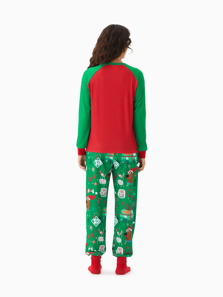 Scooby Doo Christmas Matching Family Pajamas Set Christmas Gift Car Pattern Long-sleeve Red and Green PJS with Christmas Socks Red