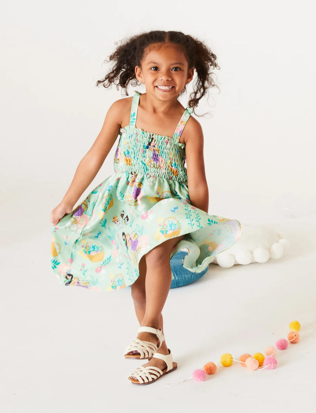 Disney Princess Toddler Girl Tiana/Cinderella/Snow White Smocking Dress Green