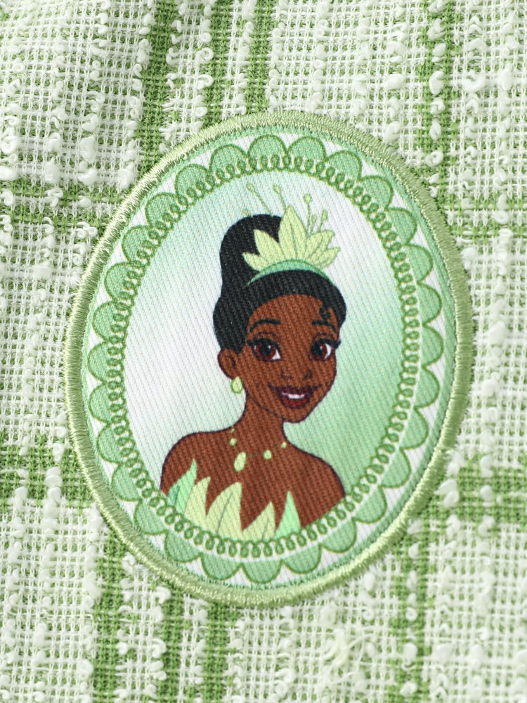 Ensemble 2 pièces princesse Disney Tiana pour petite fille, cardigan en tweed à carreaux style Preppy avec jupe, vert