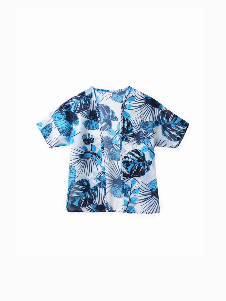 Family Matching Drawstring Swim Trunks or Cut Out Lace UP Back One-Piece Swimsuit BLUEWHITE