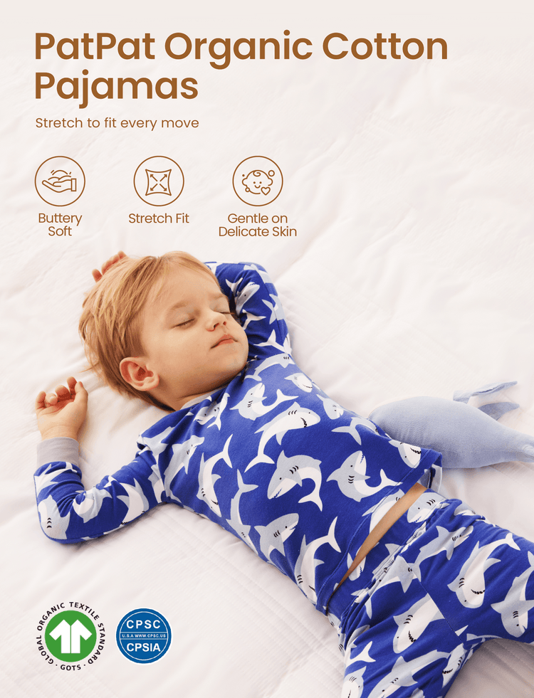 Halloween Pyjamas Set mit kindlichem Print 2-teiliger Snug Fit Bio-Baumwolle Pyjama für Kleinkind / Kinder Mädchen / Jungen tiefblau