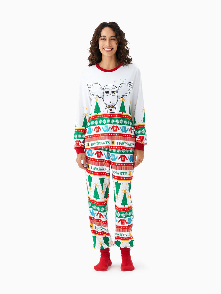 Harry Potter Christmas Matching Family Pajamas Set Christmas Tree Owl Pattern Long-sleeve PJS with Christmas Socks Red