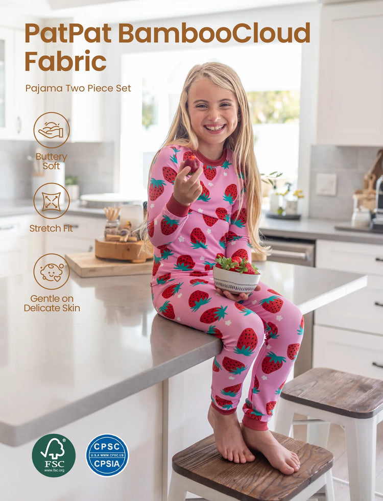 Christmas / Halloween Pajama 2-Piece Upgraded Thick Bamboo Pajama Set With Childlike Print for Toddler / Kids Girl (Snug-Fitting) Red