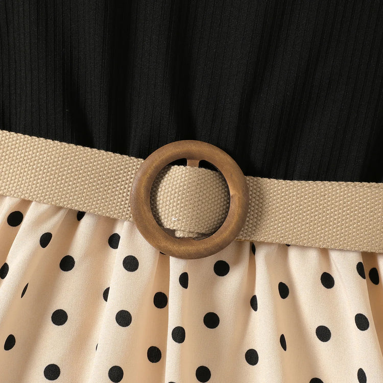 Ensemble 2 pièces pour fille, robe sans manches à pois et ceinture, noir