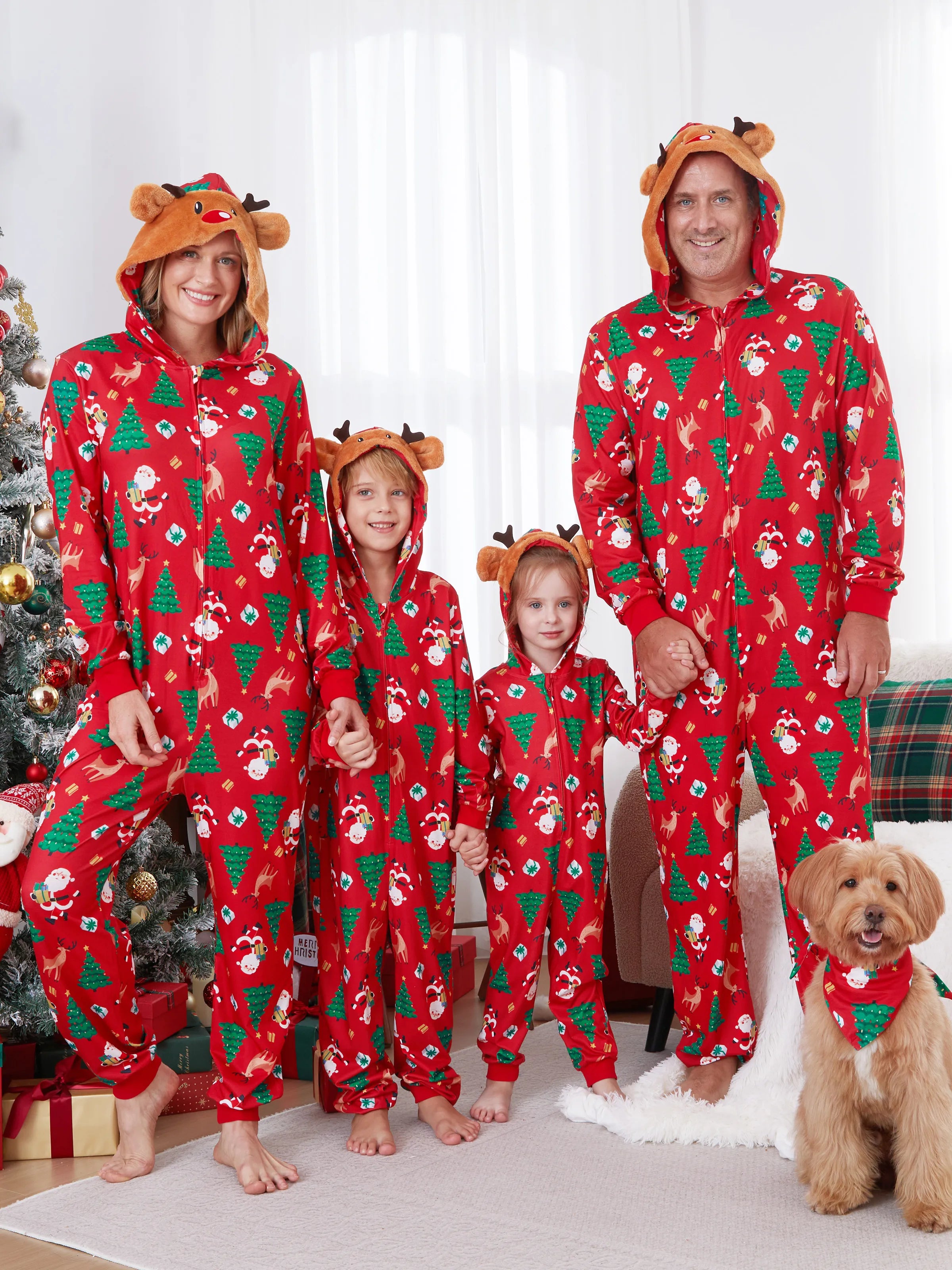 Christmas Family Pajamas Sets 3D Reindeer Hooded Allover Print