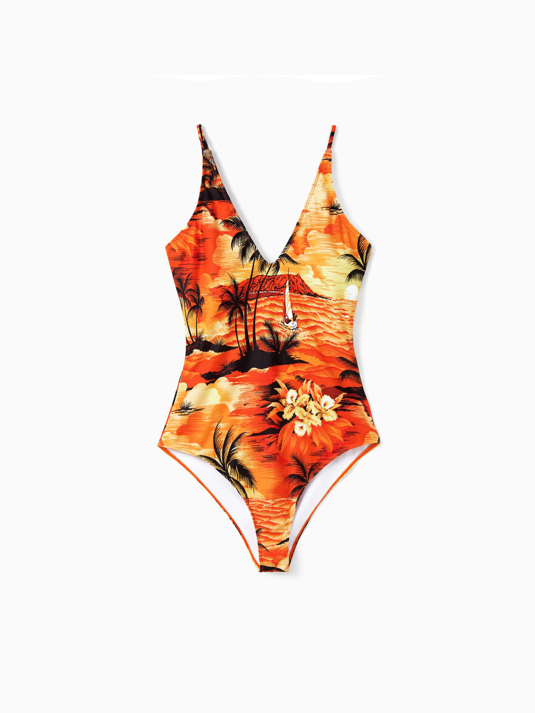 Mommy & me Tropical Hawaiian Swimsuits Swimwear Orange