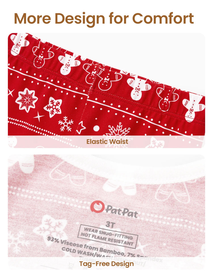 Pyjama de Noël/Halloween 2 pièces en bambou avec imprimé enfantin pour bébé/enfant (coupe ajustée) Rouge