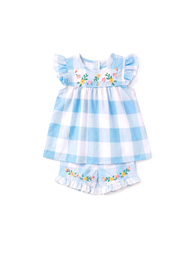 Fresh Market Baby Girl Gingham Floral Top & Shorts Set Light Blue