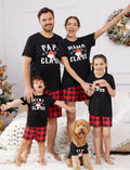 Christmas Hat and Letter Print Black Family Matching Short-sleeve Plaid Pajamas Sets Black