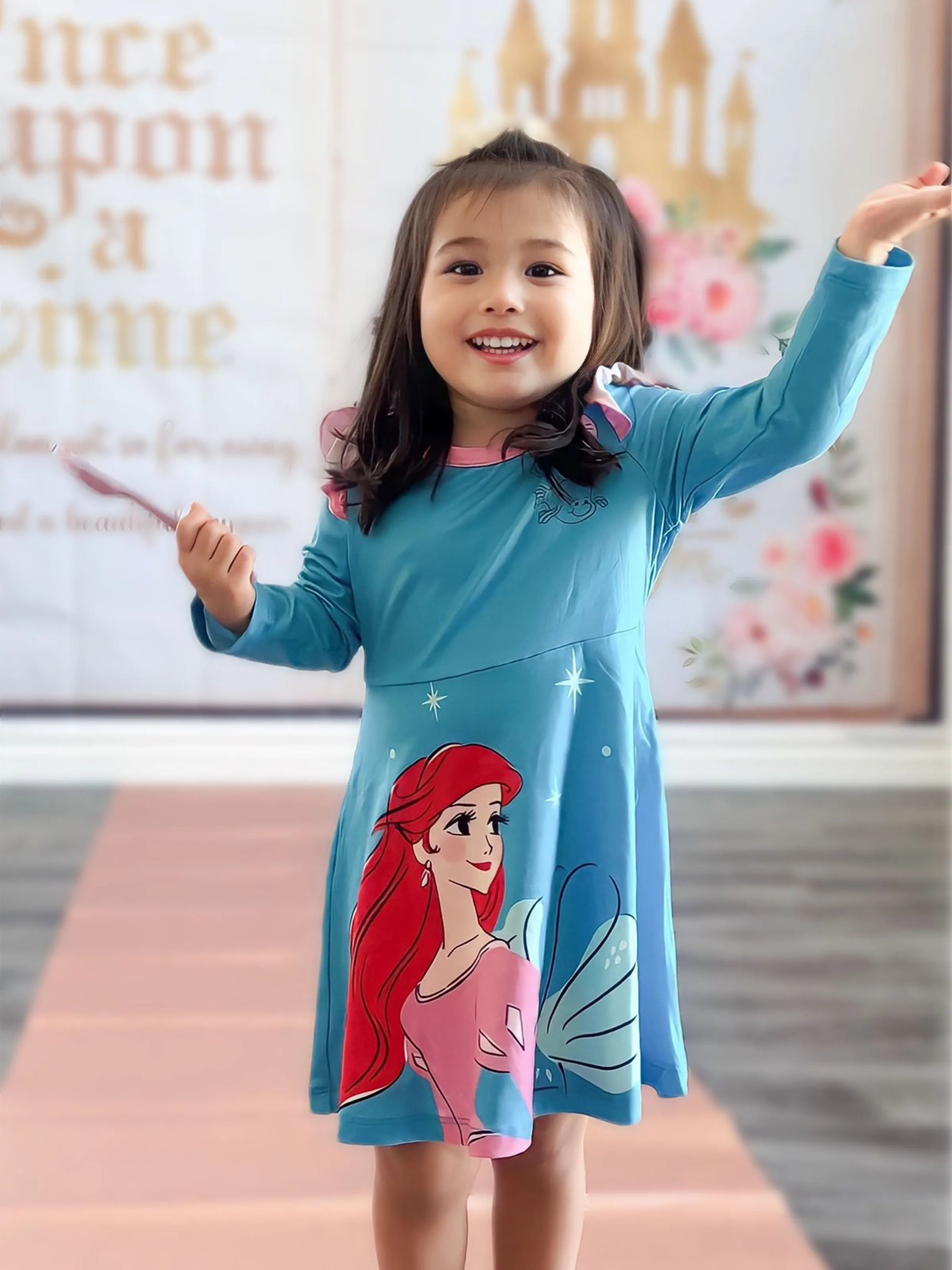 Disney Princess Toddler Girl Ariel Print Ruffled Dress Blue - PatPat Disney Princess Toddler Girl Ariel Print Ruffled Dress Blue - PatPat