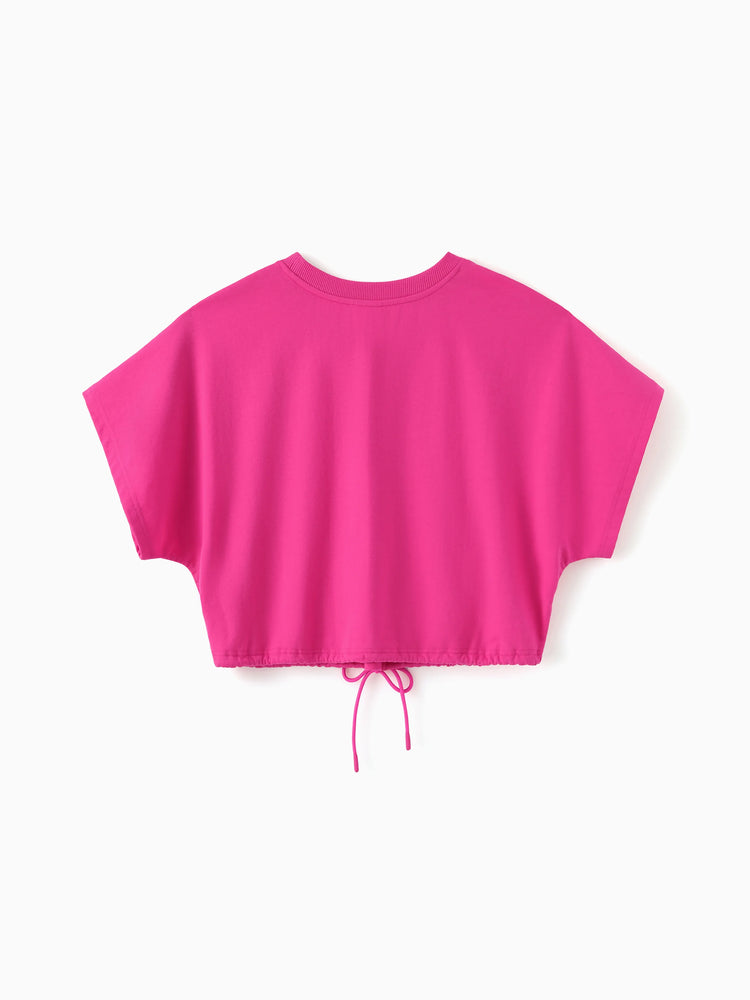 Barbie Mommy and Me 2pcs Batwing Sleeve Crop Top and Shorts Sets Hot Pink