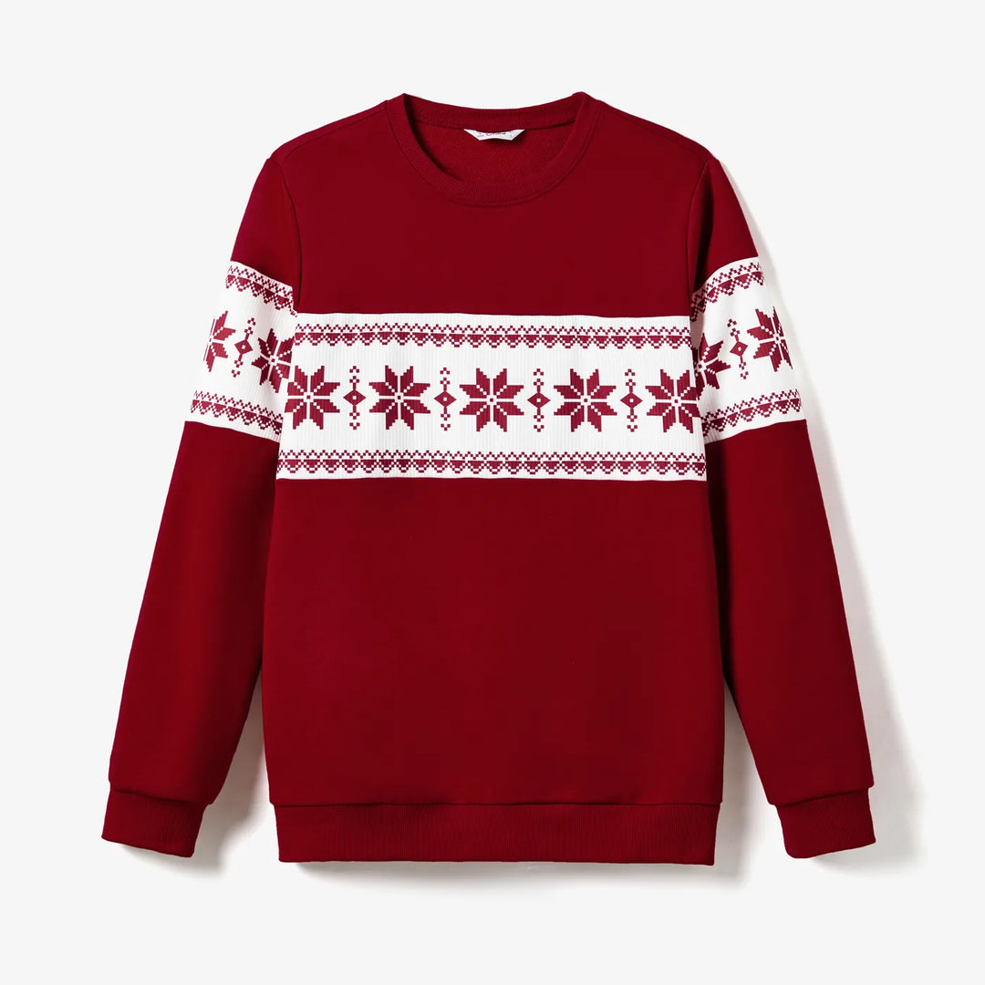 Conjuntos navideños familiares de blusas de manga larga con bloques de color y vestidos de terciopelo burdeos