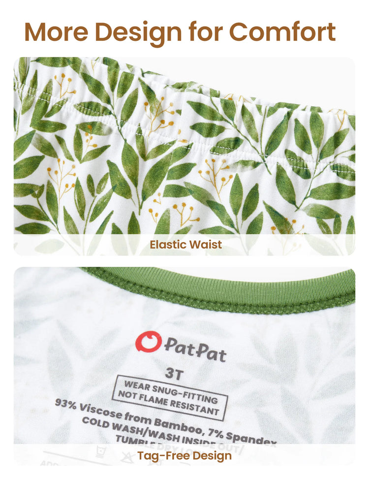 Pyjama de Noël/Halloween 2 pièces en bambou avec imprimé enfantin pour bébé/enfant (coupe ajustée) vert