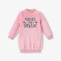 Toddler Girl Letter Embroidered Fleece Mock Neck Long-sleeve Pink Sweatshirt Dress Pink