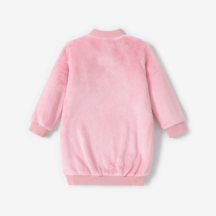 kleinkind mädchen buchstabe bestickt fleece mock neck langarm rosa sweatshirt kleid rosa