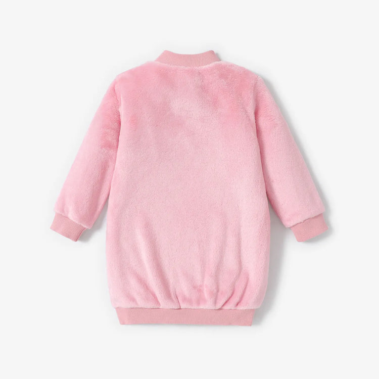 Toddler Girl Letter Embroidered Fleece Mock Neck Long-sleeve Pink Sweatshirt Dress Pink