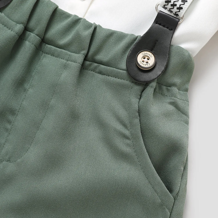 Baby Boy Party Gentle Bow Tie Shirt and Suspender Shorts Set White