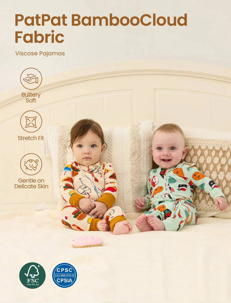 Pyjama en bambou pour bébé/fille avec imprimé enfantin (ajusté) marron