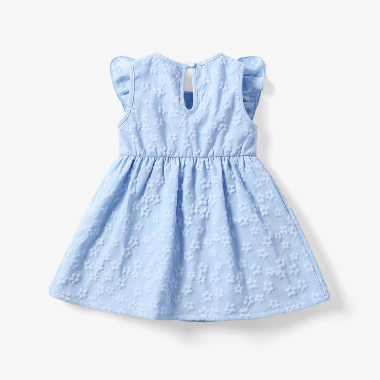 Baby Girl Sweet Textured Bowknot Flutter-sleeve Dress Blue