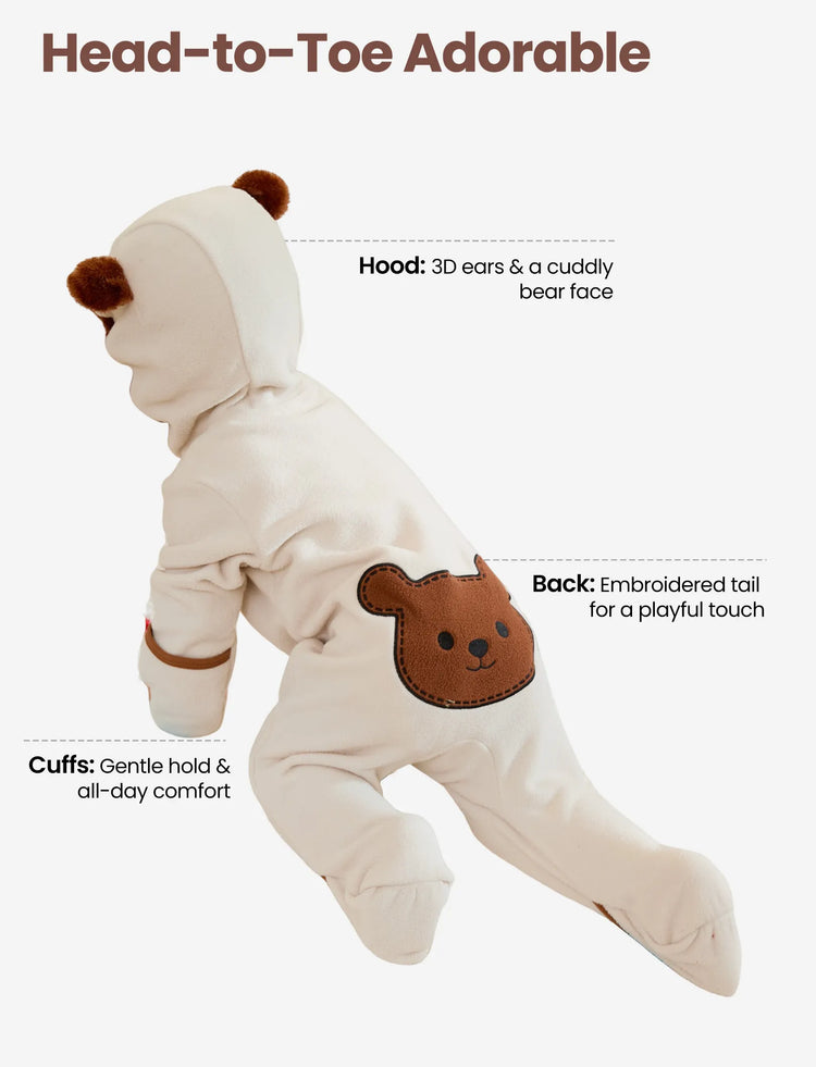 Unisex Jumpsuit 3D Hyper-Tactile Infant Outfit 2-way Onesies with Animal Pattern Apricot